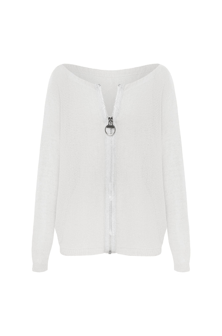 Kyle Zipped Cardigan Ivory Shimmer Knitwear