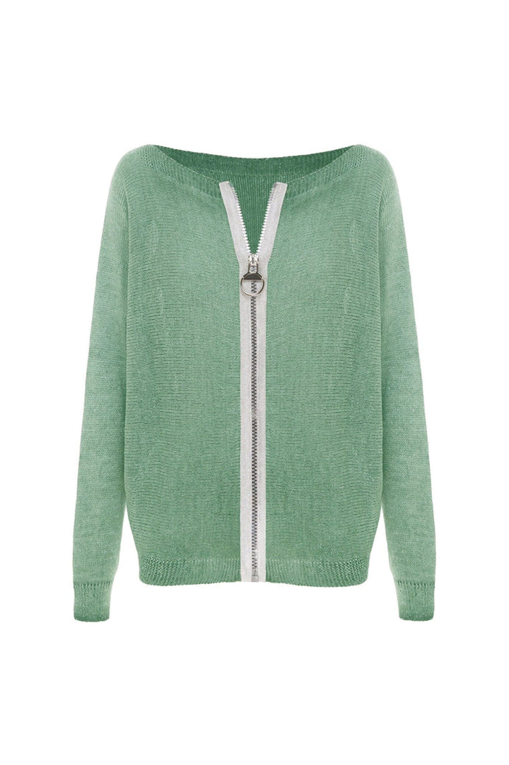 Kyle Zipped Cardigan Green Shimmer Knitwear