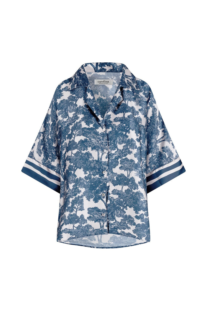 Lisa Short Sleeve Collared Top Navy Tops