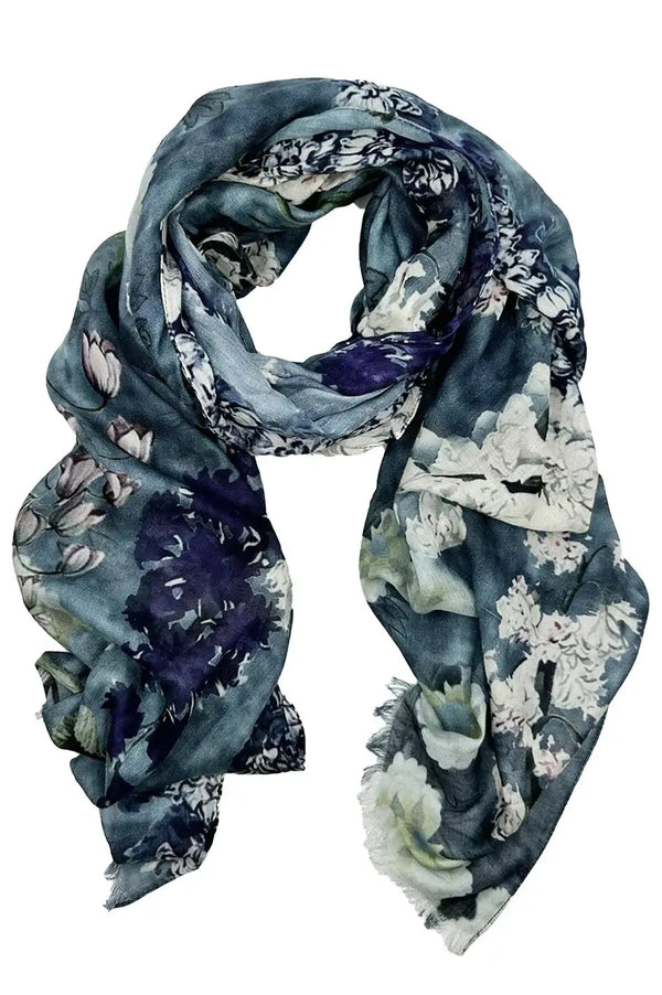 Lissy Floral Modal Scarf Slate Blue - Pre Order Scarves