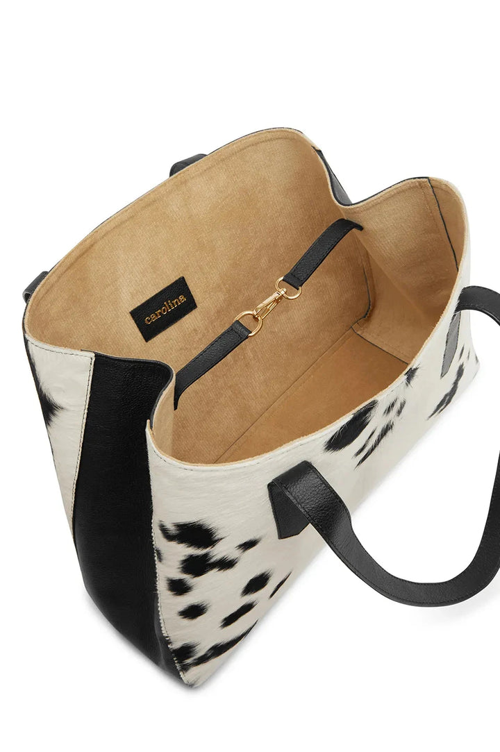 Madagascar Leather Tote Bag Black & White Cowhide Leather
