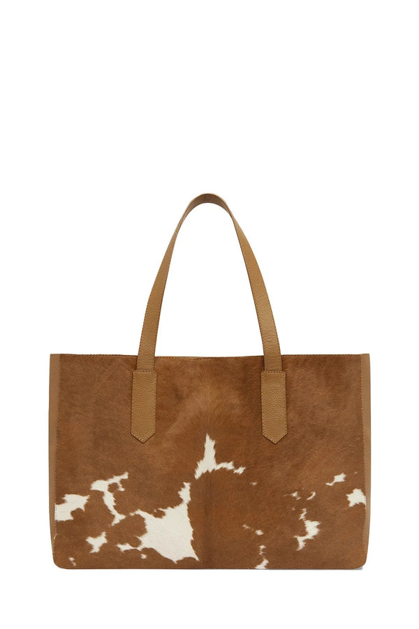 Madagascar Leather Tote Bag Tan & White Cowhide Leather