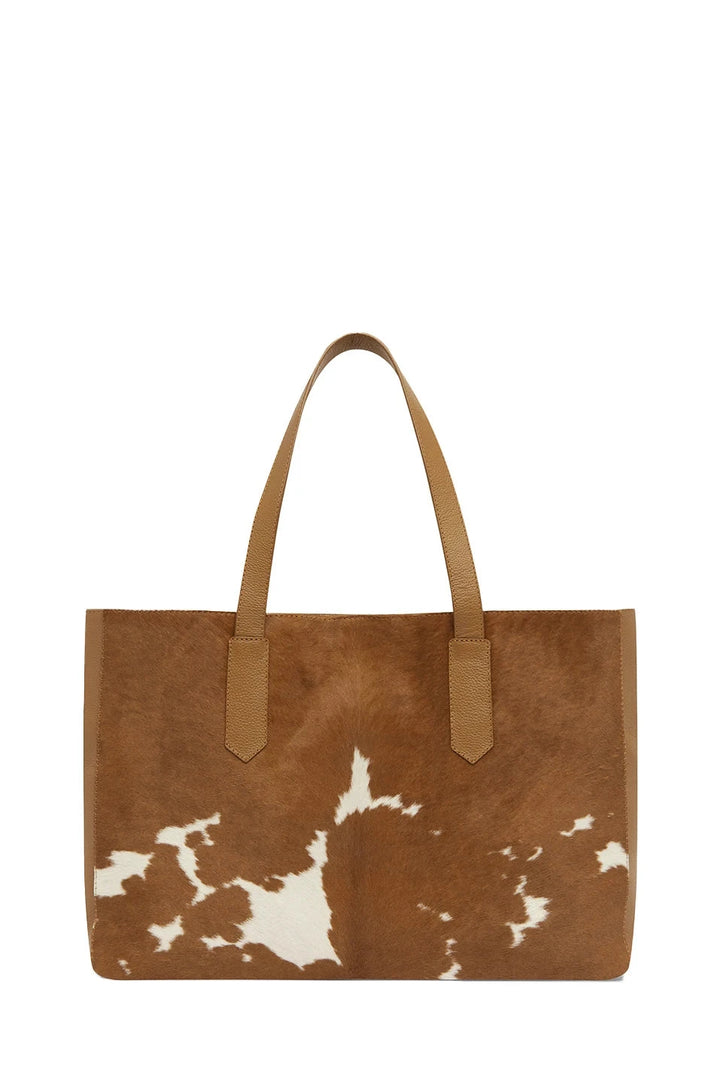Madagascar Leather Tote Bag Tan & White Cowhide Leather