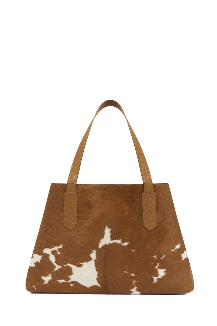 Madagascar Leather Tote Bag Tan & White Cowhide Leather