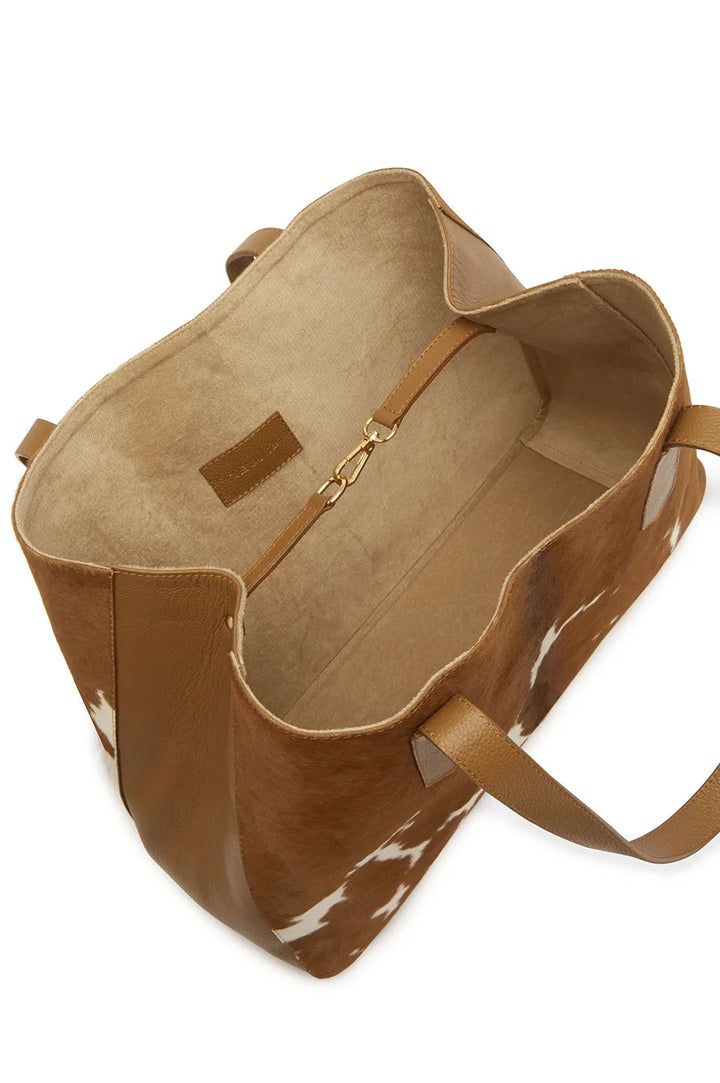 Madagascar Leather Tote Bag Tan & White Cowhide Leather