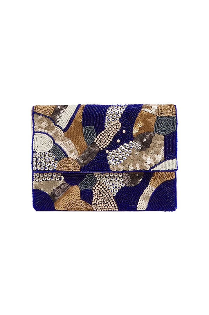 Marina Sequinned & Beaded Crossbody Clutch Bag Navy Handbags