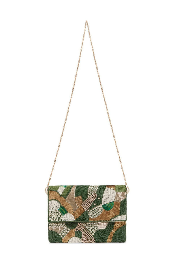 Marina Sequinned & Beaded Crossbody Phone Pouch Emerald