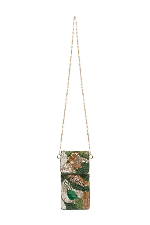 Marina Sequinned & Beaded Crossbody Phone Pouch Emerald Handbags