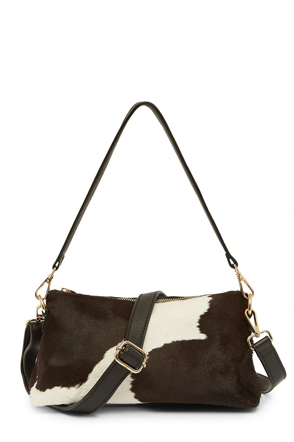 Marisol Leather Shoulder Bag Black & White Cowhide Leather