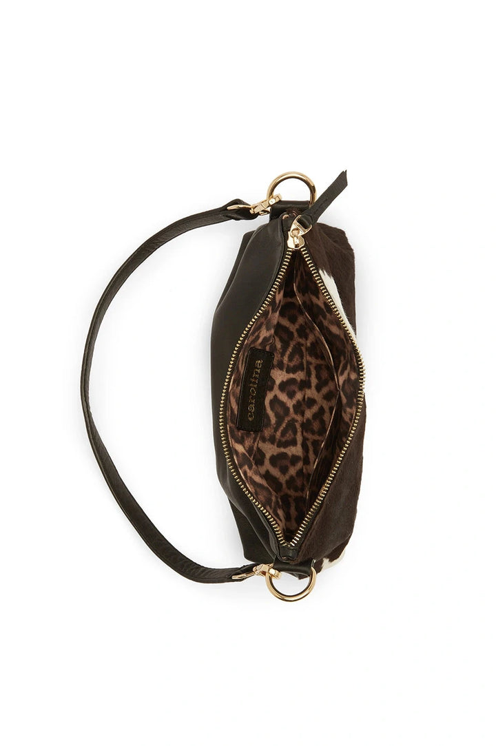 Marisol Leather Shoulder Bag Black & White Cowhide Leather