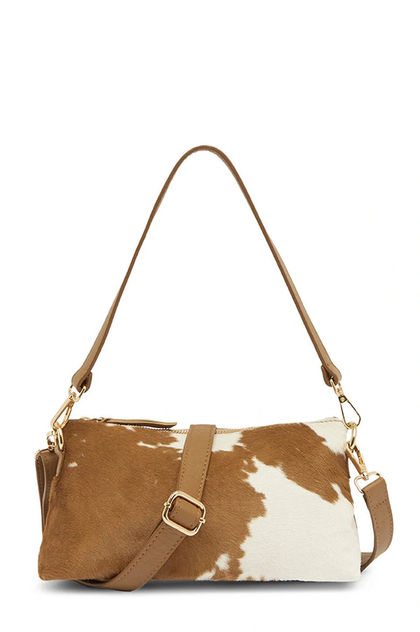 Marisol Leather Shoulder Bag Tan & White Cowhide Leather