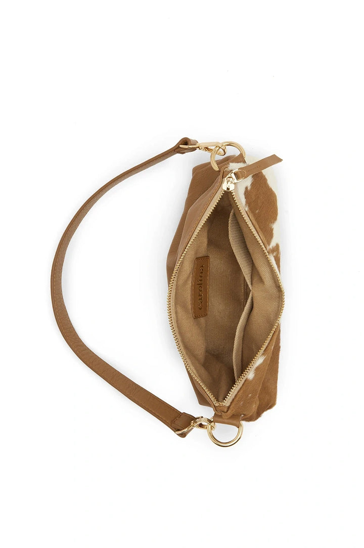 Marisol Leather Shoulder Bag Tan & White Cowhide Leather
