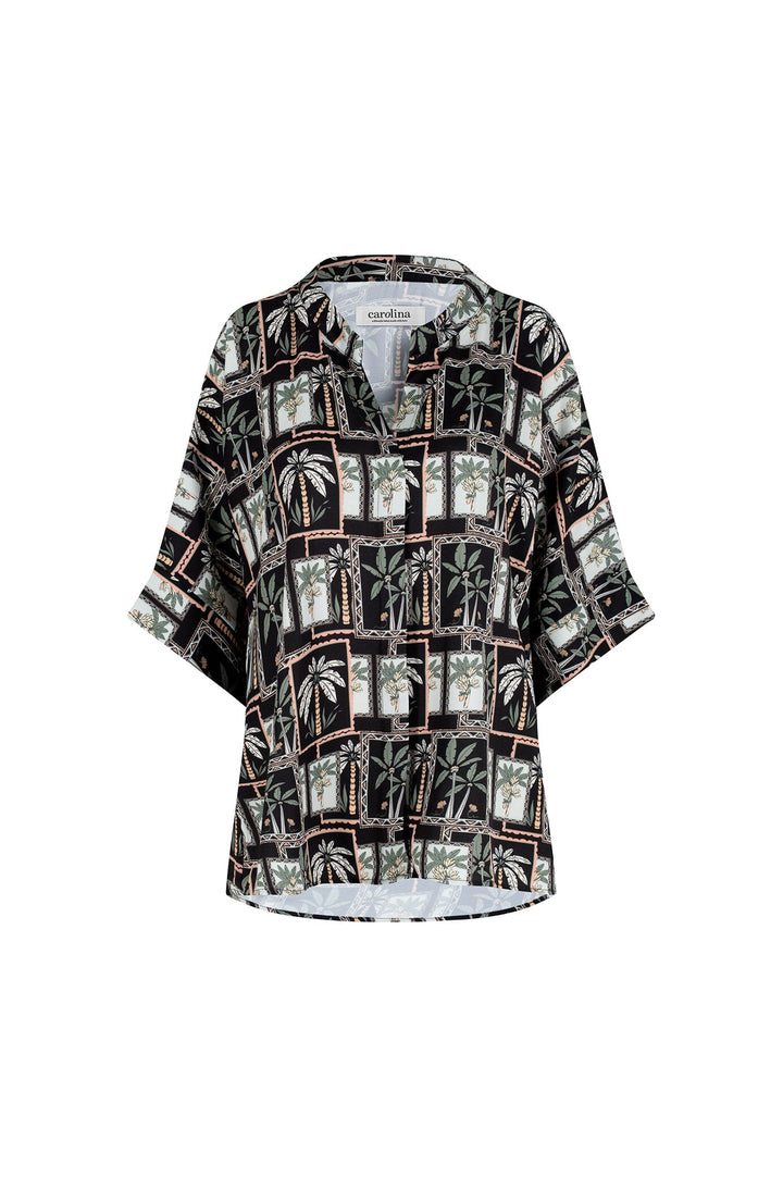 Maui Palm Print Top in Black and Green Tops