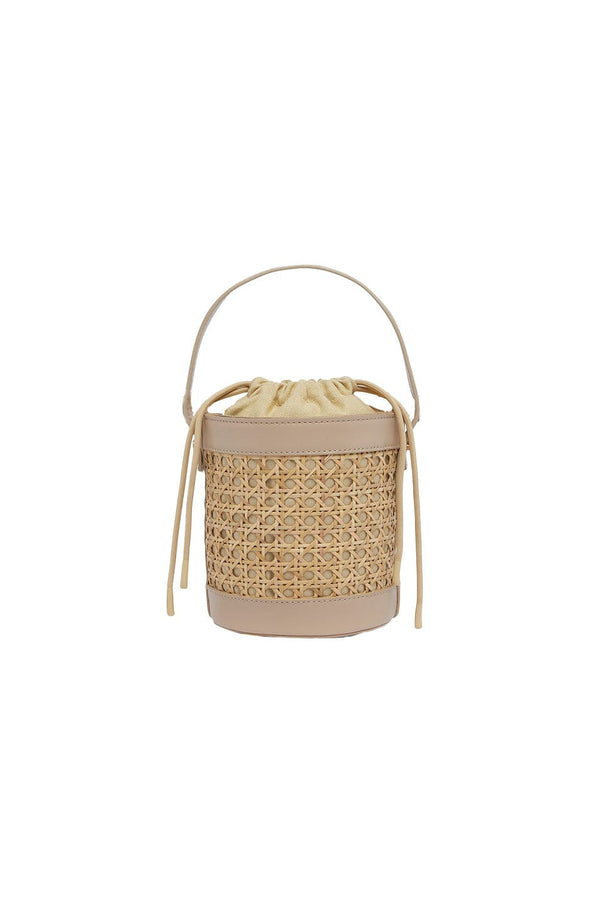 Melina Rattan Bucket Bag in Nude Seasonal Handbag