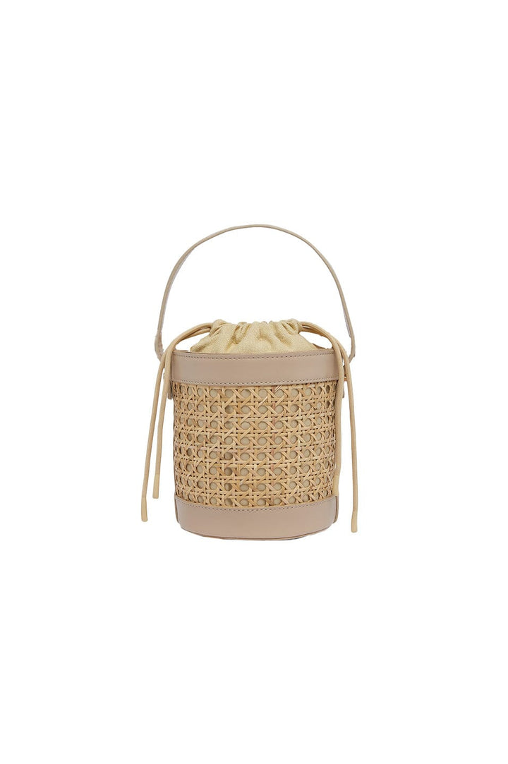 Melina Rattan Bucket Bag in Nude Seasonal Handbag