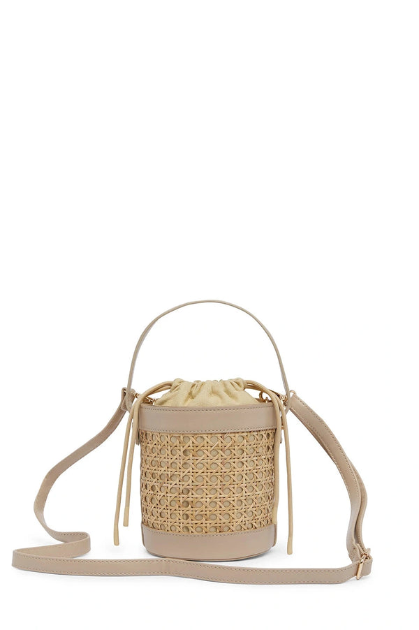 Melina Rattan Bucket Bag in Nude Seasonal Handbag