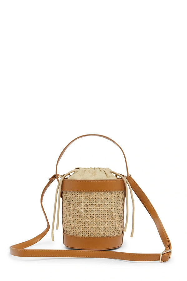 Melina Rattan Bucket Bag in Tan Seasonal Handbag