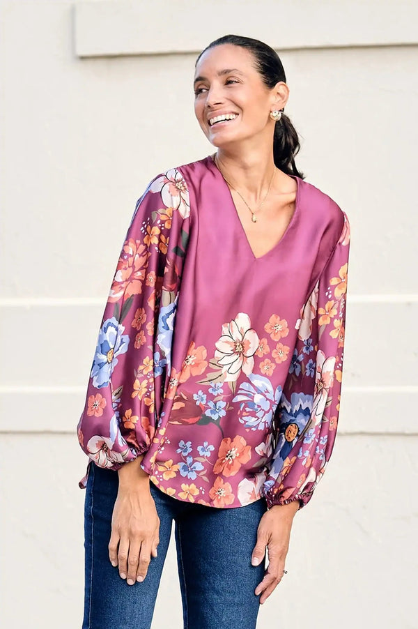 Milena V-Neck Long Sleeve Top Burgundy Tops