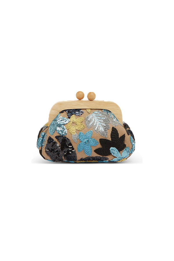 Nancy Floral Sequinned Clutch Bag Blue - Pre Order Handbags