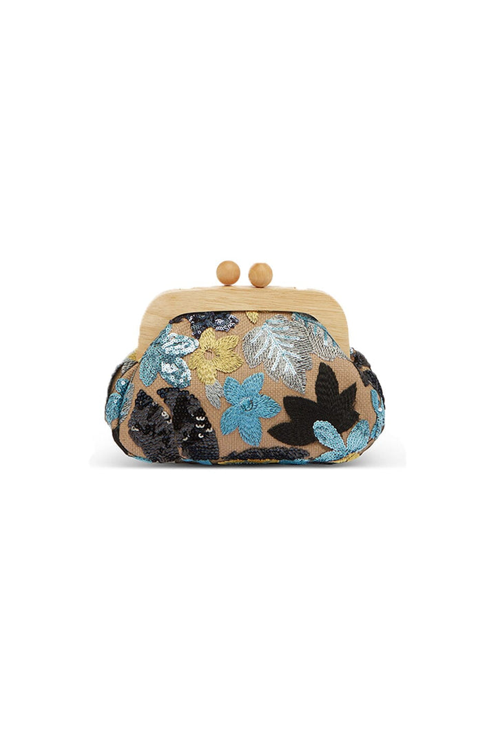 Nancy Floral Sequinned Clutch Bag Blue - Pre Order Handbags
