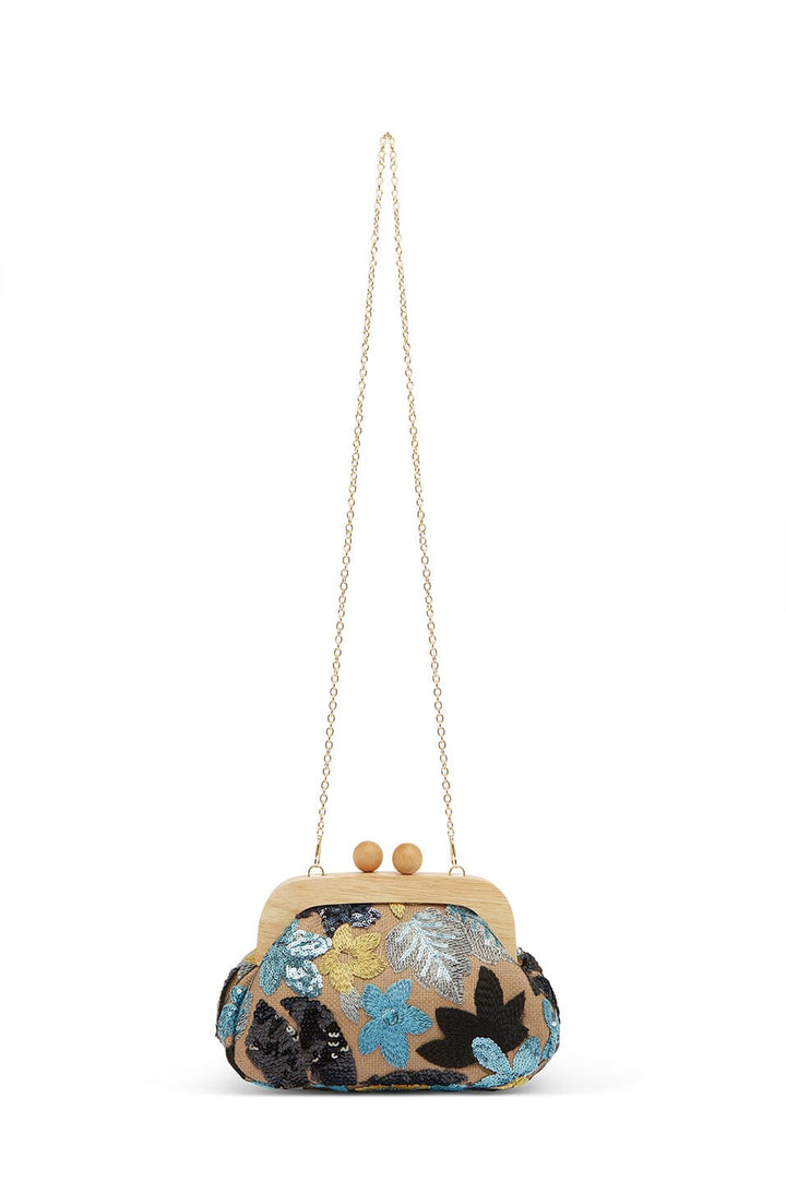Nancy Floral Sequinned Clutch Bag Blue - Pre Order Handbags