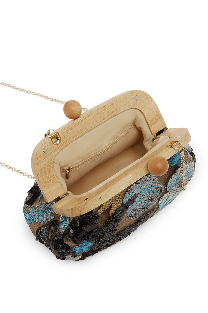 Nancy Floral Sequinned Clutch Bag Blue - Pre Order Handbags