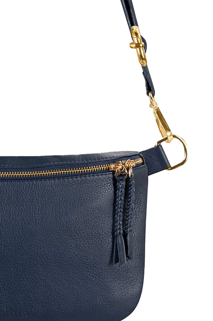 Ramona Leather Handbag Navy with Pocket Leather