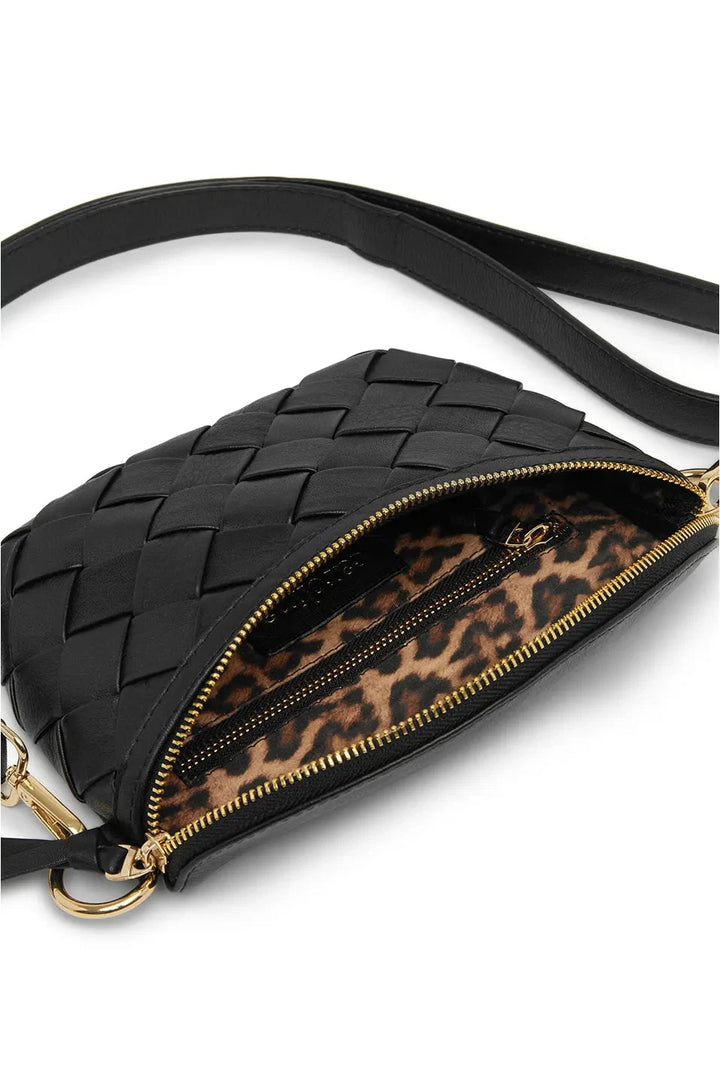 Ramona Small Woven Leather Crossbody Bag Black with Pocket Leather
