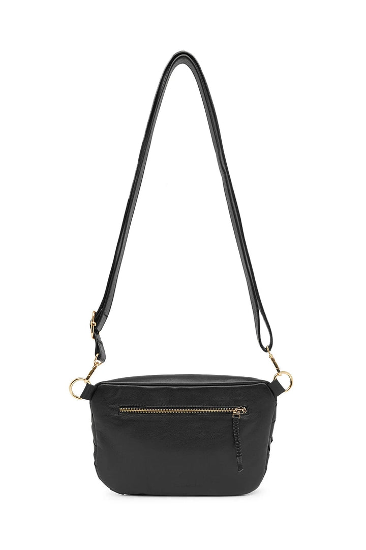 Ramona Woven Leather Crossbody Bag Black with Pocket Leather