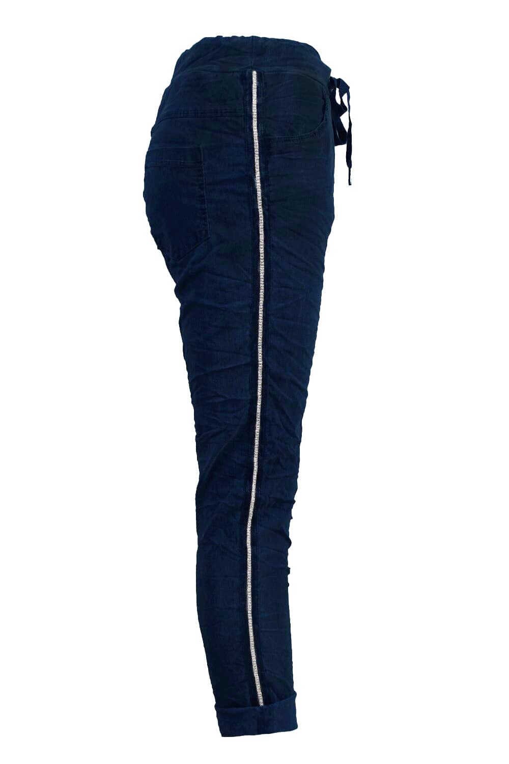 Rhinestone Side Stripe Crinkle Jogger Navy – Carolina