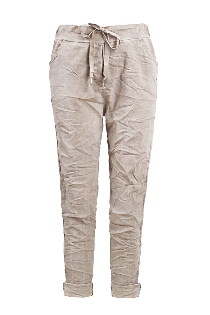 Rhinestone Side Stripe Crinkle Jogger Sand Pants