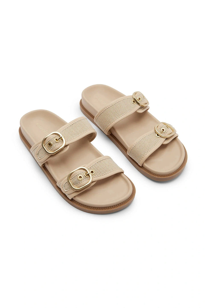 Sabrina Double Strap Slide with Gold Buckle in Nude Shoes