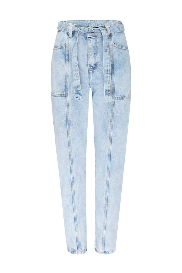 Sabrina Tie Waist Jeans Stone Wash Denim Pants