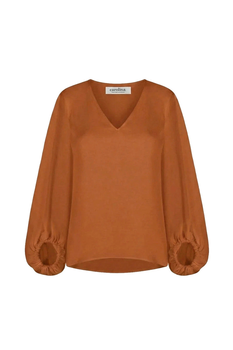 Sophia V-Neck Long Sleeve Top Burnt Caramel Tops