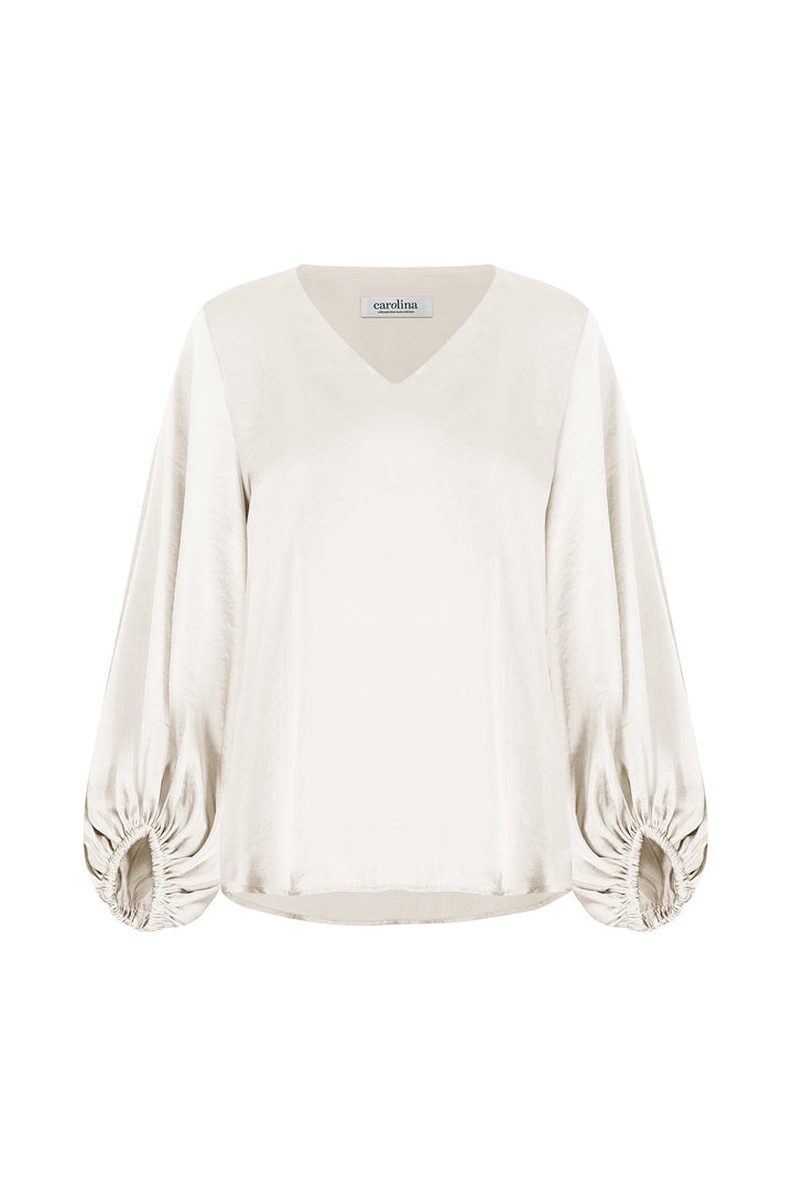 Sovana V-Neck Long Sleeve Top Light Gold Tops