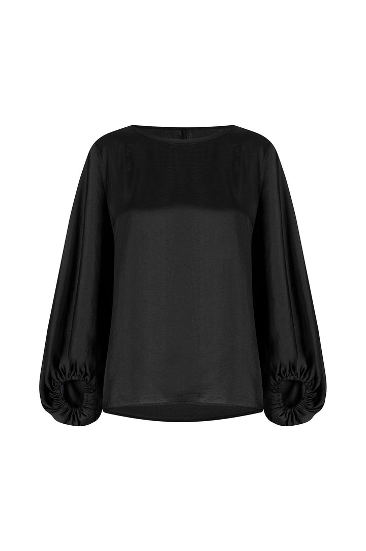 Sovana Round Neck Long Sleeve Top Black Tops | Long Sleeve