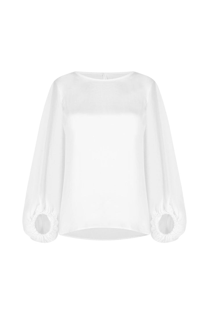 Sovana Round Neck Long Sleeve Top White Tops | Long Sleeve