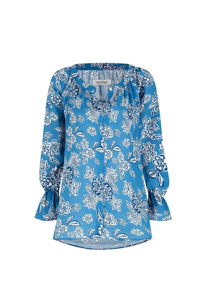Sylvie Mid Sleeve Top Blue Floral Tops