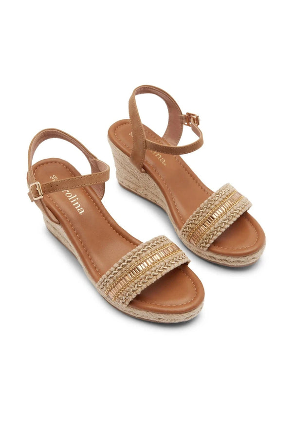 Tayla Rhinestone Woven Wedges Beige- Pre Order