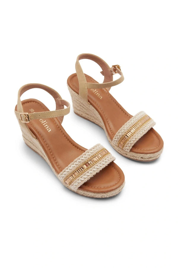 Tayla Rhinestone Woven Wedges Natural- Pre Order