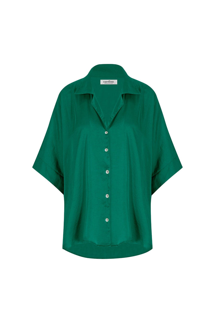 Tory Short Sleeve Collared Shirt Emerald-Pre Order Tops