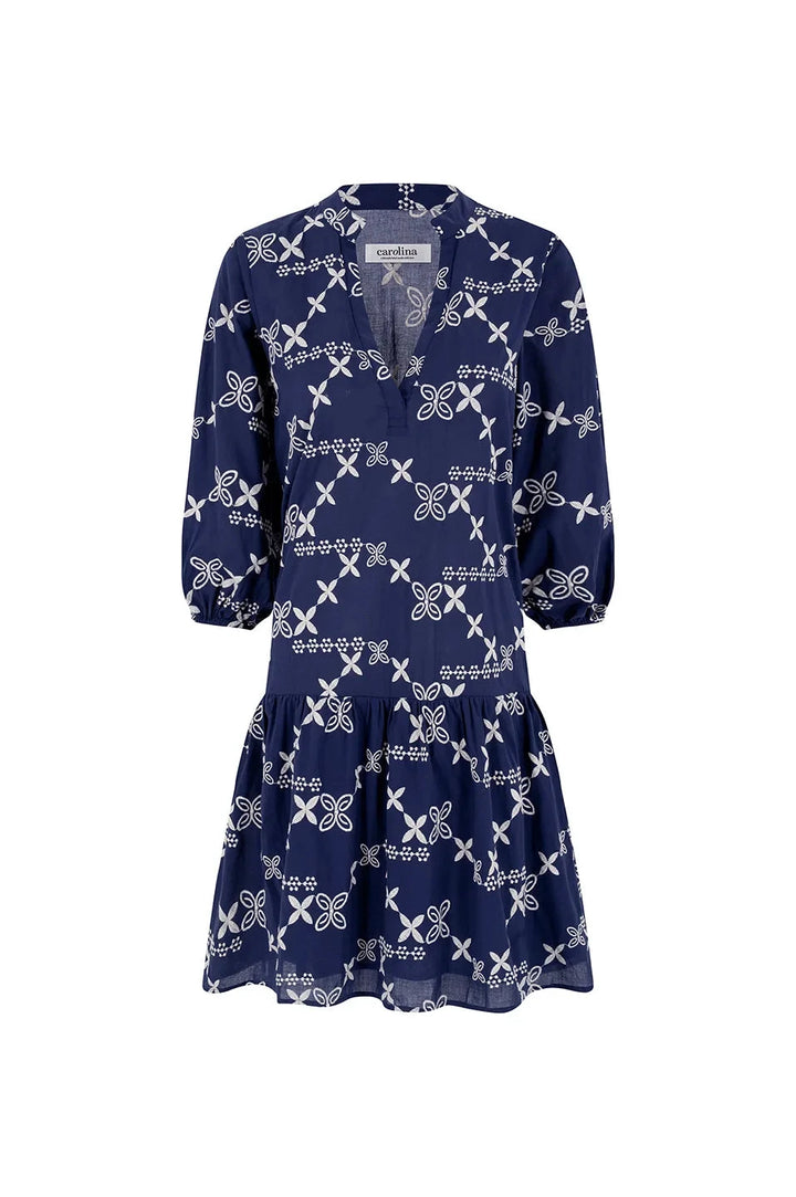 Valeria Embroidered Mid Sleeve Dress in Navy - Pre Order Dress