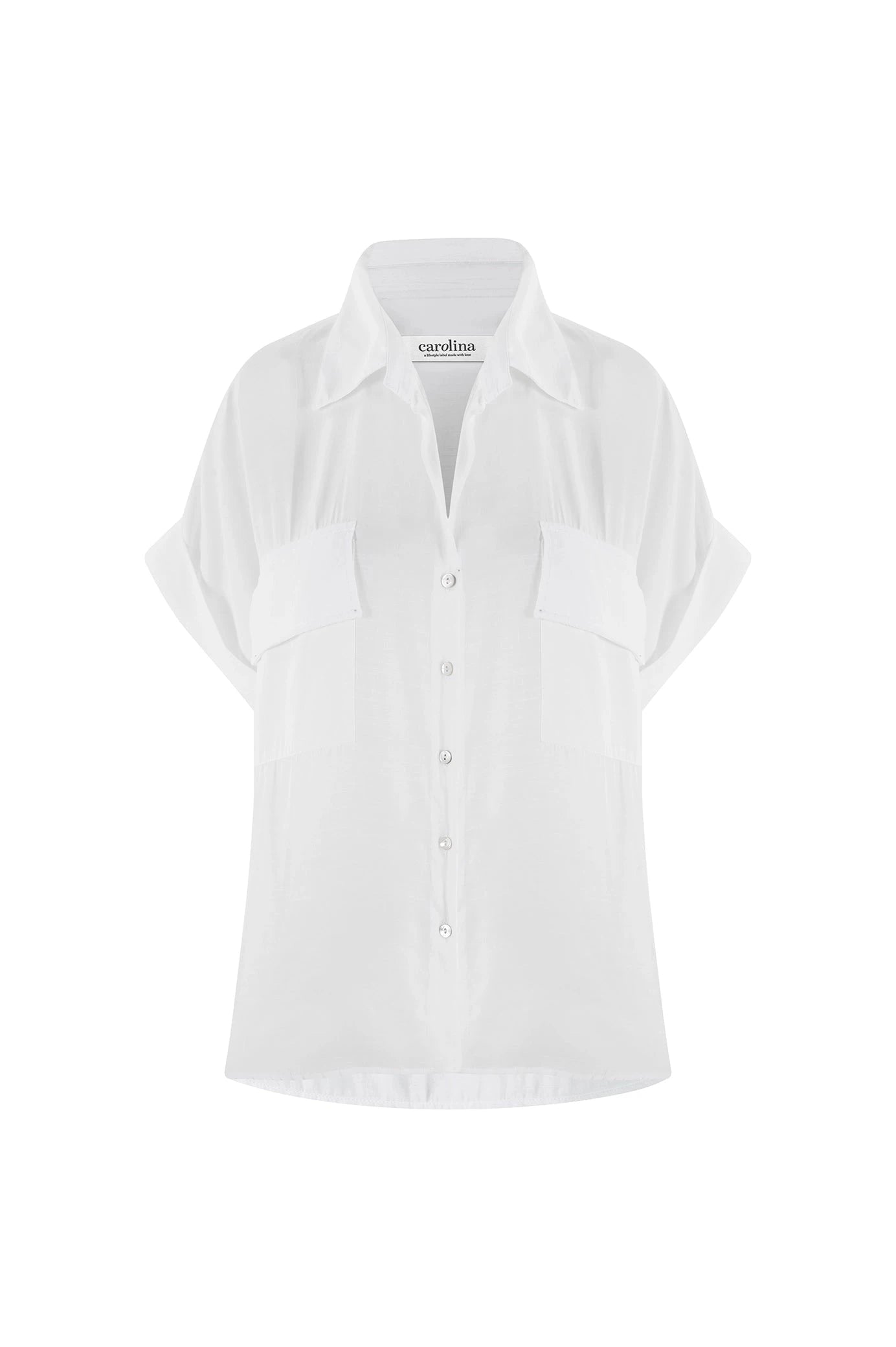 Vittoria Short Sleeve Collared V-Neck Shirt Ivory Tops