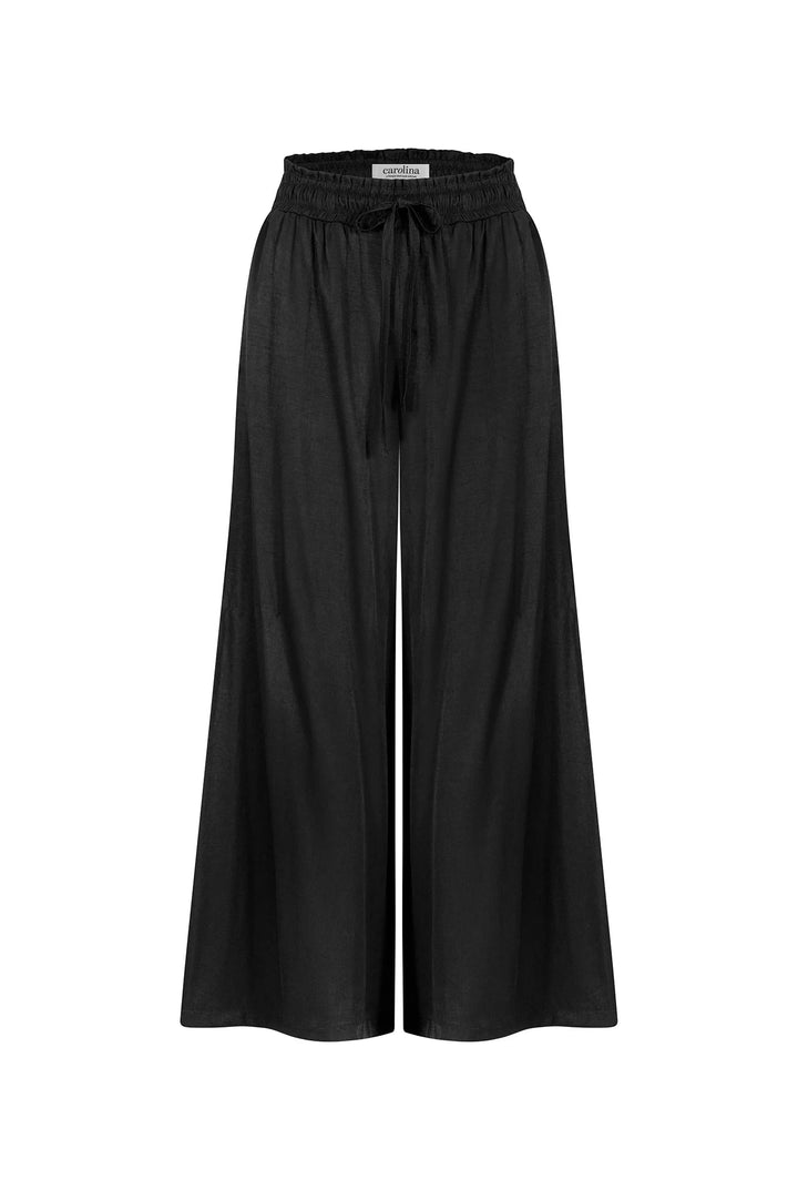 Vittoria Smocked Waist Wide Leg Pants Black Pants