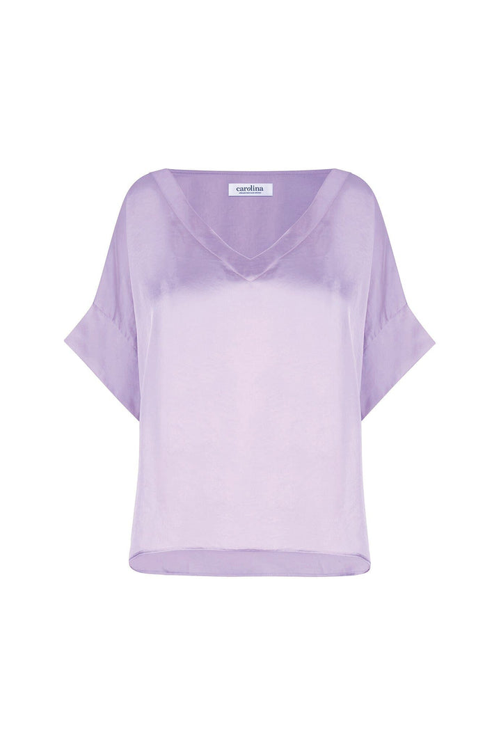 Bianca Short Sleeve Top Lavender with V Neck Tops