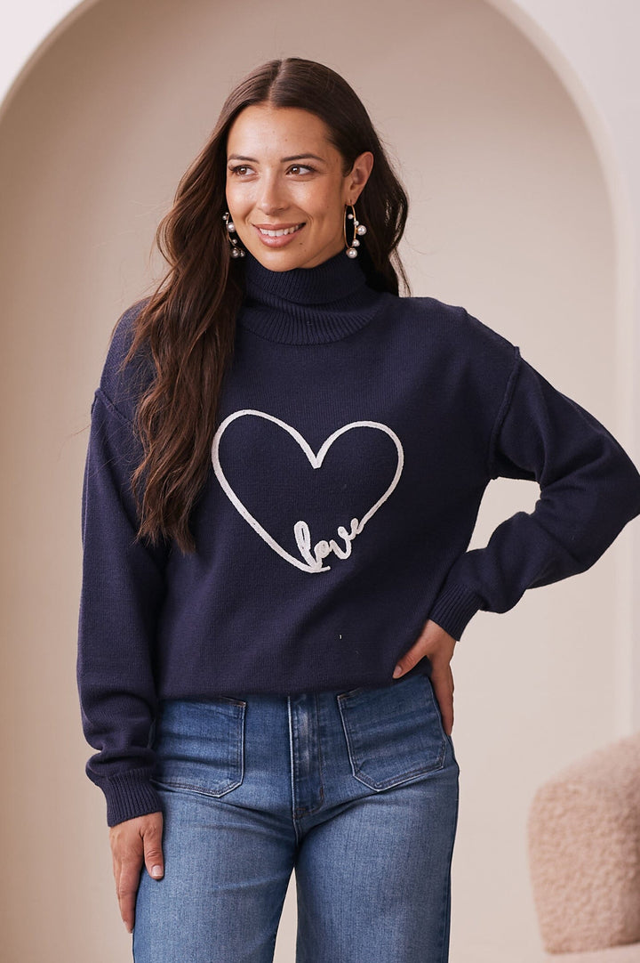 Robyn Heart Jumper Navy Knitwear