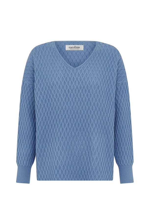 Kayla V-Neck Jumper Blue Knitwear