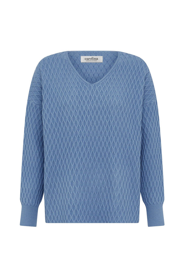 Kayla V-Neck Jumper Blue Knitwear