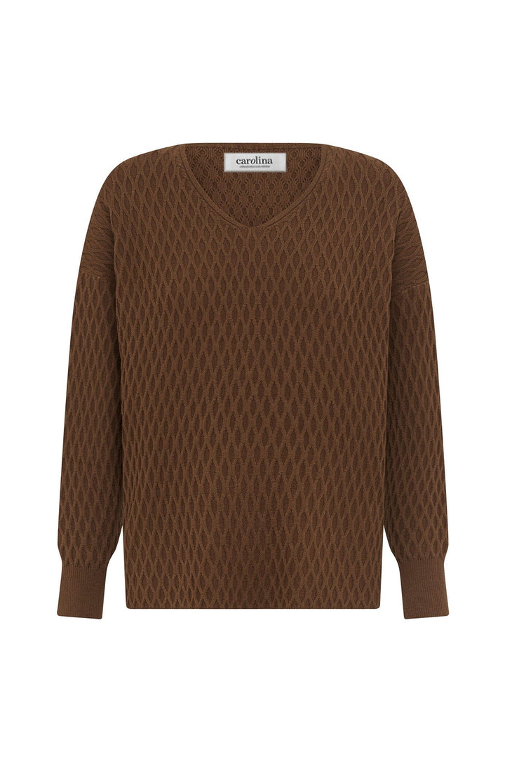 Kayla V-Neck Jumper Brown Knitwear