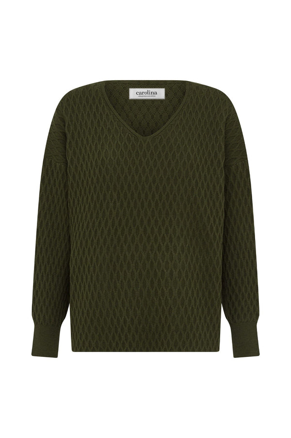 Kayla V-Neck Jumper Olive Knitwear